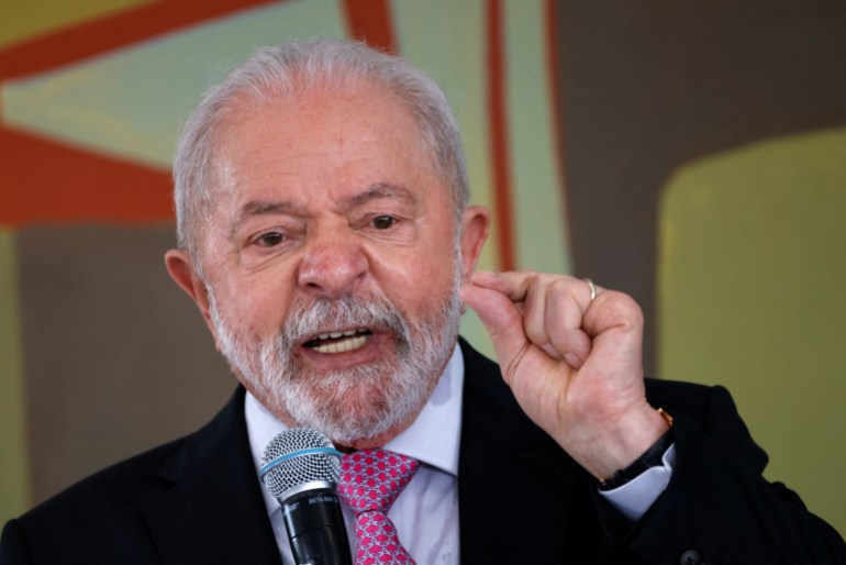 Brazil's President Luiz Inacio Lula da Silva attends a meeting with rector of Federal Universities and institutes at the Planalto Palace in Brasilia