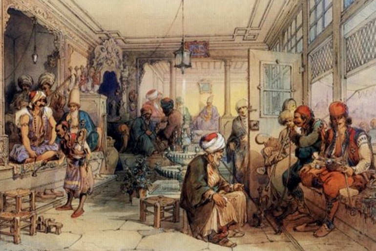 Coffee house Istanbul - stock illustration Illustration from 19th century. gettyimages-1427475592