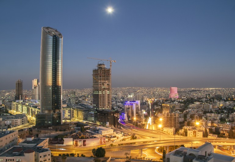 the new downtown of Amman abdali area - Jordan Amman city - View of modern buildings in Amman at night