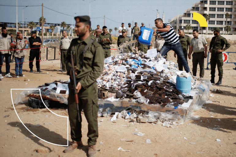 Members of Palestinian security forces loyal to Hamas prepare to burn drugs they seized, in Gaza City October 22, 2018. REUTERS/Mohammed Salem