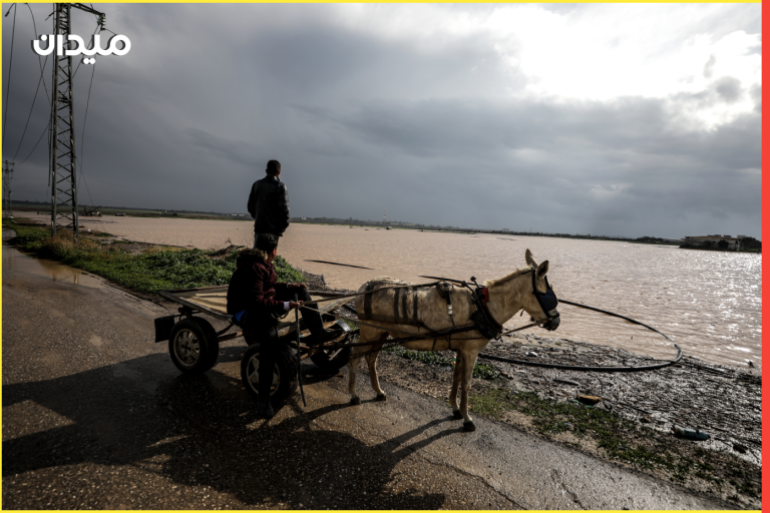 Israel floods Gaza farmlands​​​​​​​- - GAZA CITY, GAZA - FEBRUARY 18: A view of flooded farmlands after Israel opened dam’s gates that led to flooding of agricultural lands in eastern Gaza Strip, near the Israeli border on February 18, 2021.