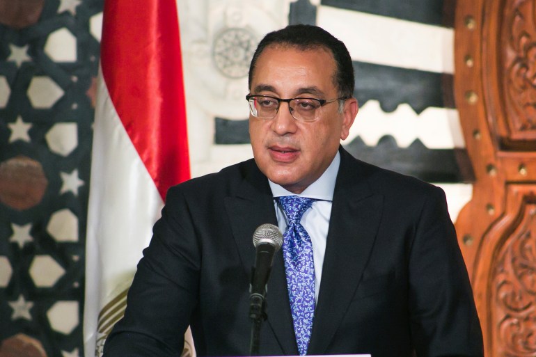 Egyptian Prime Minister Mostafa Madbouly speaks during a joint press conference with Tunisian Prime Minister Najla Bouden in Tunis, Friday, May 13, 2022. (AP Photo/Hassene Dridi)