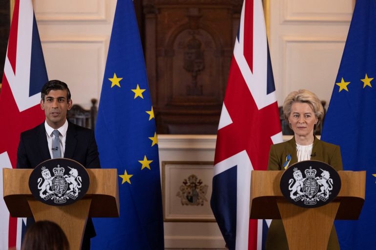 British Prime Minister Rishi Sunak and European Commission President Ursula von der Leyen hold a news conference at Windsor Guildhall