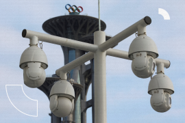 CCTV security cameras are pictured beside the Beijing Olympic Tower ahead of the Beijing 2022 Winter Olympics in Beijing, China, January 11, 2022. REUTERS/Fabrizio Bensch
