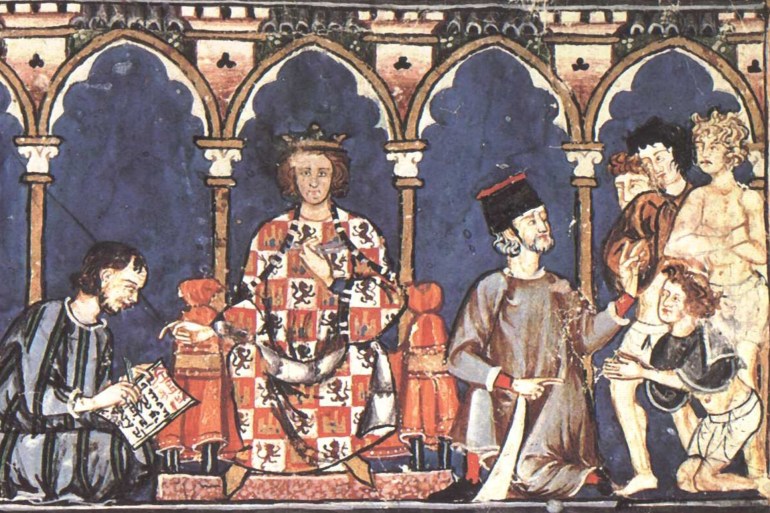 Alfonso X el Sabio y su corte - المصدر: Scanned from Four Gothic Kings, Elizabeth Hallam ed.