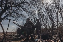 Ukrainian servicemen on the frontline in Bakhmut