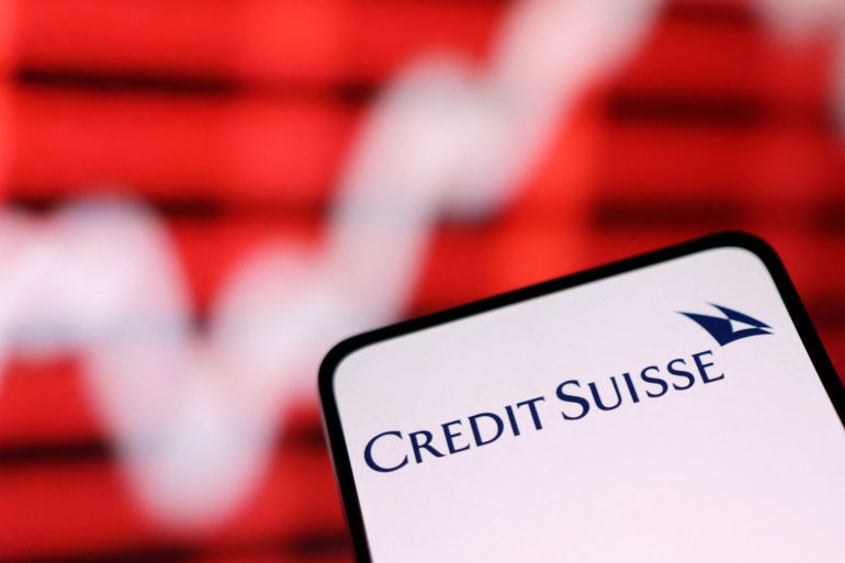 Credit Suisse logo and rising stock graph are seen in this picture illustration taken March 16, 2023. REUTERS/Dado Ruvic/Illustration