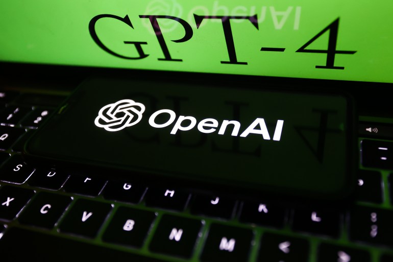 GettyImages-1248236133 GPT-4 sign on website displayed on a laptop screen and OpenAI logo displayed on a phone screen are seen in this illustration photo taken in Poland on March 14, 2023. (Photo by Jakub Porzycki/NurPhoto via Getty Images)
