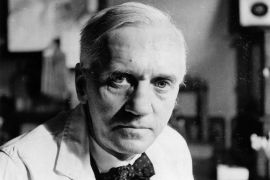British bacteriologist and Nobel laureate Sir Alexander Fleming (1881 - 1955) in his laboratory at St Mary's Hospital, Paddington. Fleming was born in Ayrshire and educated at St Mary's Hospital, Paddington, where he served as Professor of Bacteriology (1928 - 1948). Fleming was the first doctor to use anti-typhoid vaccine on a human patient and also discovered the antiseptic properties of lysozyme found in tears, body fluids and certain plants. He is most famous for his discovery of the antibiotic powers of penicillin in 1928. Fleming shared the 1945 Nobel Prize for Physiology or Medicine with the two chemists who had perfected a method of producing penicillin. (Photo by Topical Press Agency/Getty Images)