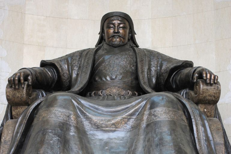 Large statue of Genghis Khan that sits in the central square of Ulaanbaatar in Mongolia