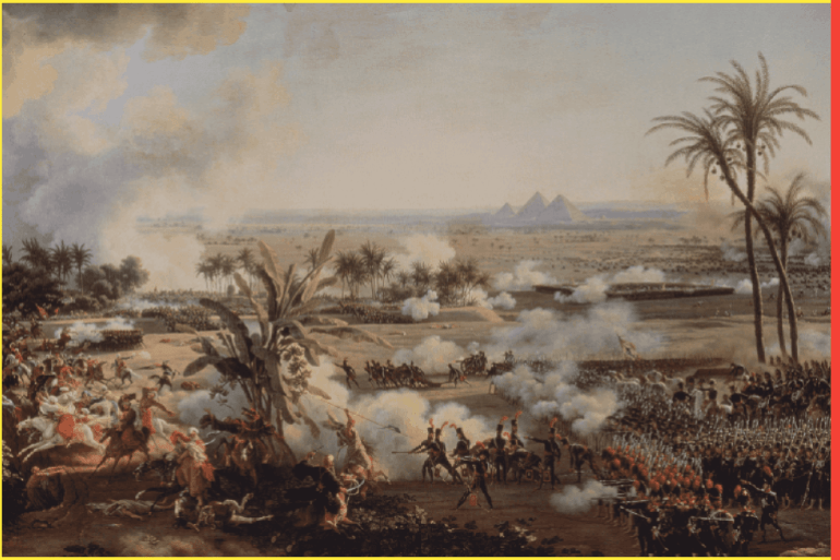 المشكلة الحقيقية التي تظهر في لوحات الغزو الفرنسي لمصر بوضوح، هي التنظيم الدقيق للجنود الفرنسيين، في حين تظهر حركة المماليك وهجومهم شديدة العشوائية.