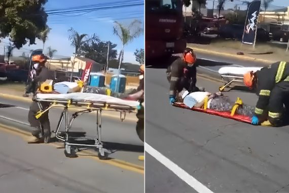 Paciente caiu enquanto estava sendo levado para ambulância CREDIT: OFFICAL TWITTER ACCOUNT (Metrópoles)