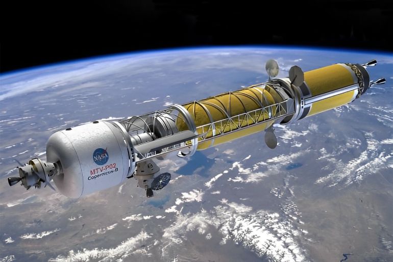 Artist’s concept of a Bimodal Nuclear-Thermal/Nuclear-Electric spacecraft in Low Earth Orbit. Credit: NASA