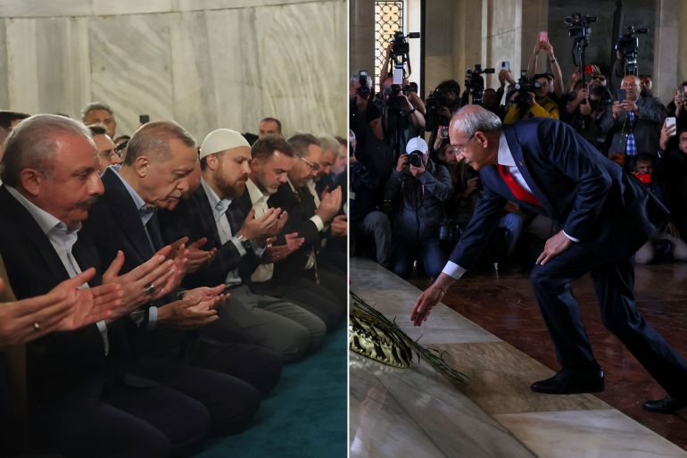 كليجدار و اردوغان وكليجدار أوغلو في نهاية حملتيهما الانتخابية في المسجد وأمام ضريح أتاتورك