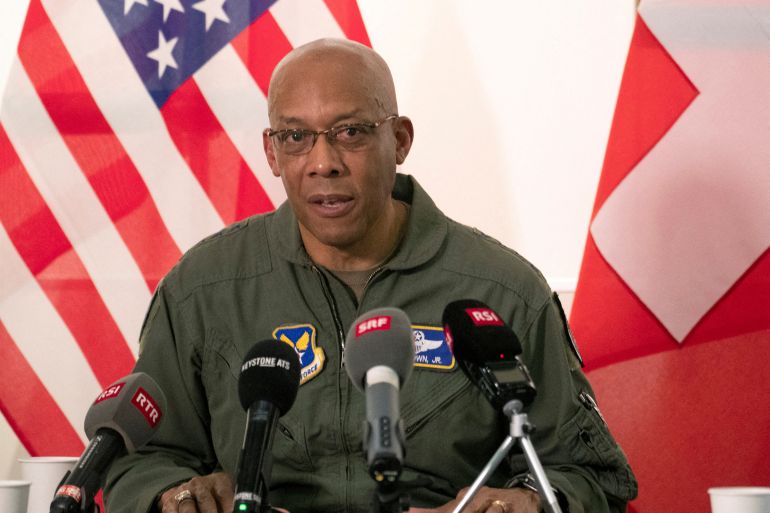 FILE PHOTO: Chief of Staff of the U.S. Air Force General Brown Jr. addresses a news conference in Payerne