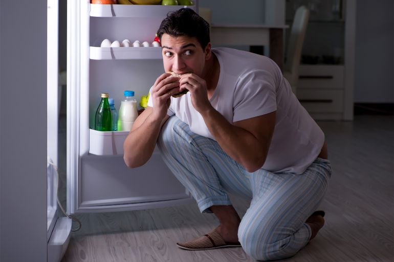 713382619 Category ShutterStock, Shutter Stock, People, Food and Drink File Type jpg Picture Size 5804 x 3874 Description Man at the fridge eating at night