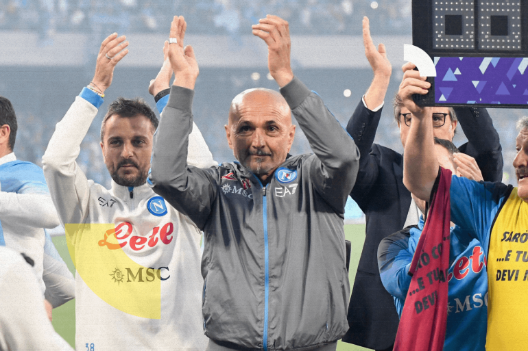 Luciano Spalletti head coach of SSC Napoli celebrate the victory of the italian championship at the end of the Serie A football match between SSC Napoli and ACF Fiorentina at Diego Armando Maradona stadium in Naples (Italy), May 7th, 2023.