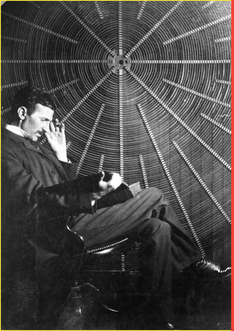 Nikola Tesla (1856-1943). American (Croatian-Born) Physicist And Inventor. Photographed In 1895 With One Of His Electrical Generators (Oscillators).