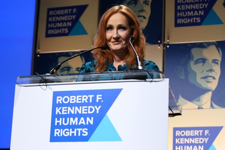 NEW YORK, NEW YORK - DECEMBER 12: J.K. Rowling accepts an award onstage during the Robert F. Kennedy Human Rights Hosts 2019 Ripple Of Hope Gala & Auction In NYC on December 12, 2019 in New York City. Bennett Raglin/Getty Images for for Robert F. Kennedy Human Rights/AFP (Photo by Bennett Raglin / GETTY IMAGES NORTH AMERICA / AFP)