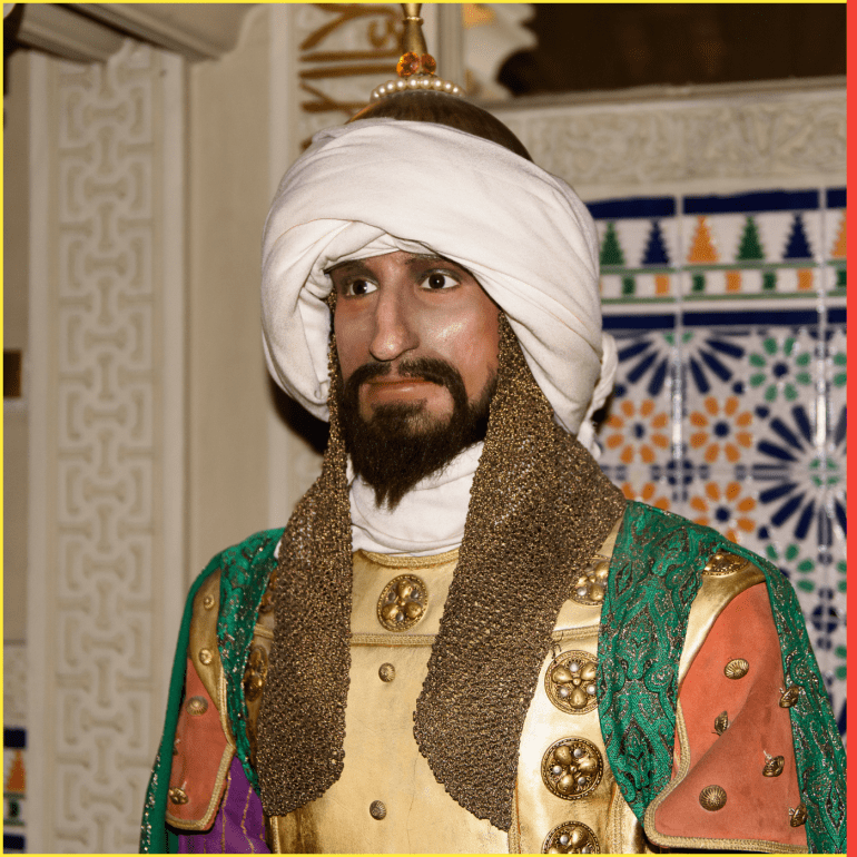 MADRID, SPAIN - MAR 28, 2018: Almanzor, the de facto ruler of Muslim Iberia (al-Andalus) under the Umayyad Caliphate of Cordoba, Wax Museum in Madrid