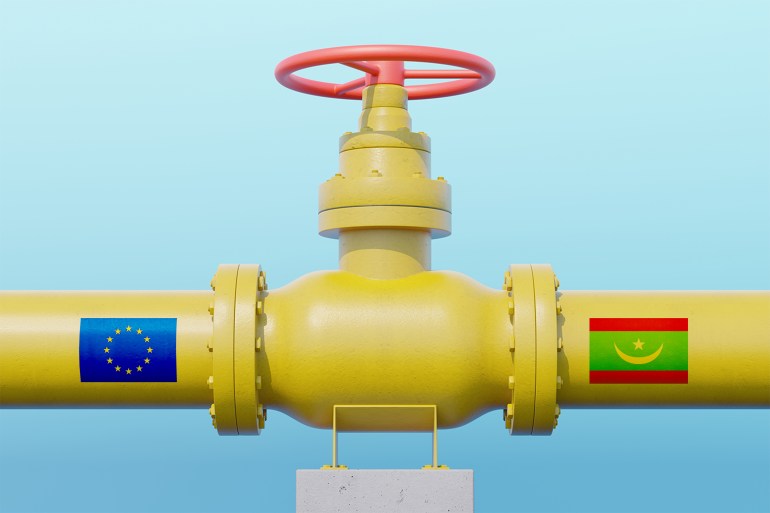 Valve on the main gas pipeline between the European Union and mauritania. 3D illustration