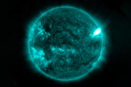NASA’s Solar Dynamics Observatory captured this image of a solar flare – as seen in the bright flash on the top right area of the Sun – on July 2, 2023. The image shows a subset of extreme ultraviolet light that highlights the extremely hot material in flares and which is colorized in teal. Credit: NASA/SDO