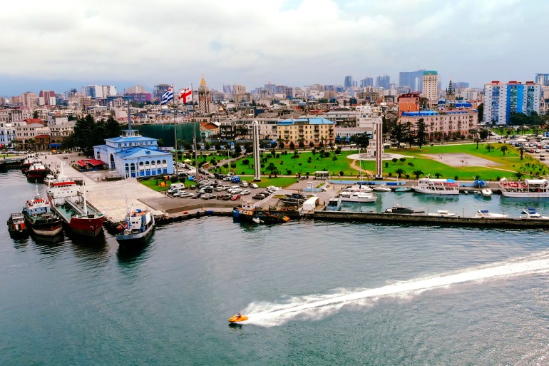 Aerial view of Batumi city harbor Georgia