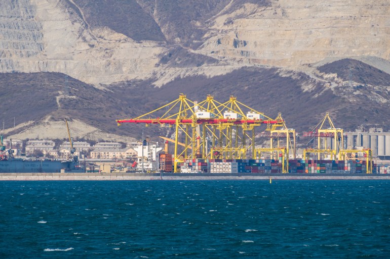 View of The port of Novorossiysk. Cargo terminals.