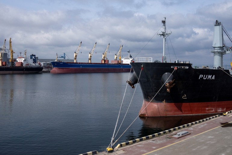 A general view of a grain terminal, where Ukraine ships wheat according to the grain agreement they currently have with Russia, at the port in Odessa, Ukraine, April 10, 2023. Ritzau Scanpix/Bo Amstrup via REUTERS ATTENTION EDITORS - THIS IMAGE WAS PROVIDED BY A THIRD PARTY. DENMARK OUT. NO COMMERCIAL OR EDITORIAL SALES IN DENMARK.