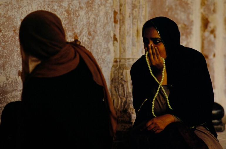 Two Moslem women at prayer in Jama Masjid mosque in the old quarter of the Northern Indian City Delhi.The mosque and its precincts are also called The Red Fort and are located in Chadini Chowk. (Photo by In Pictures Ltd./Corbis via Getty Images)
