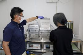 Testing of the level of tritium in fish caught off the coast of Fukushima, in Tagajo
