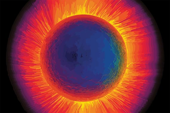 Vector Illustration of the Sun in the Extreme Ultraviolet Spectrum - Incredible Colors of the Celestial Body