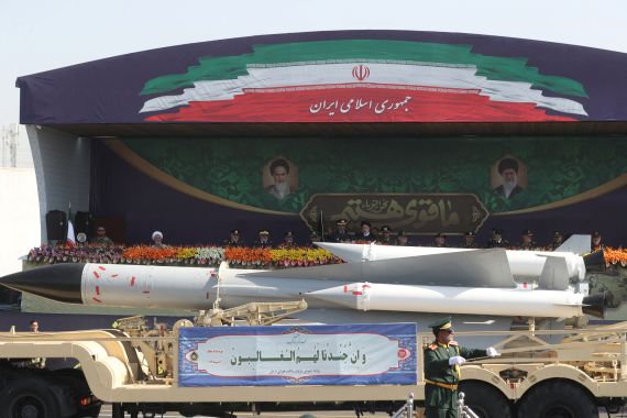 An Iranian missile is seen during the annual military parade in Tehran, Iran, September 22, 2023. Majid Asgaripour/WANA (West Asia News Agency) via REUTERS ATTENTION EDITORS - THIS IMAGE HAS BEEN SUPPLIED BY A THIRD PARTY. ATTENTION EDITORS - THIS PICTURE WAS PROVIDED BY A THIRD PARTY.