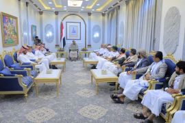 The head of the Houthi Supreme Political Council, Mahdi al-Mashat, meets with Saudi and Omani delegations at the Republican Palace in Sanaa, Yemen April 9, 2023. Saba News Agency /Handout via REUTERS ATTENTION EDITORS - THIS IMAGE WAS PROVIDED BY A THIRD PARTY.