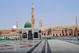 MEDINA, SAUDI ARABIA - May 2022. The Prophet's Mosque (Al-Masjid an-Nabawi). In the second (after Mecca) most holy place of Muslims. According to tradition, it was built in 622 by the Prophet Muhammad; Shutterstock ID 2160718735; purchase_order: AJA; job: ; client: ; other: