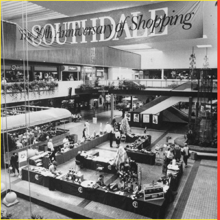 Southdale Center, a $20 million complex of shops, department stores and restaurants, prepared to celebrate its 30th anniversary as the world's first enclosed, climate-controlled shopping mall in Edina, Minn. on Oct. 7, 1986. It was business as usual for those using the mall, including the Minnesota Department of Vocational Services, which held a jobs fair in the mall's central public area. Southdale was the model for thousands of indoor shopping malls across the United States. (AP Photo/Larry Salzman)