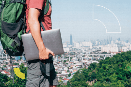 Unrecognizable digital nomad man traveling the world working