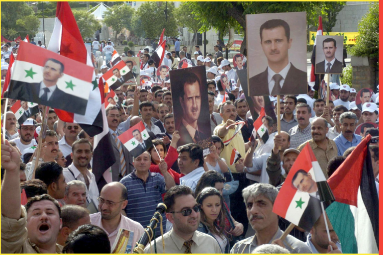 Thousands of Syrians demonstrate in Damascus, Syria on May 29, 2007, to congratulate their president Bashar Al Assad who was widely reelected with a result of 97,62 % in a referendum where he was the only candidate.