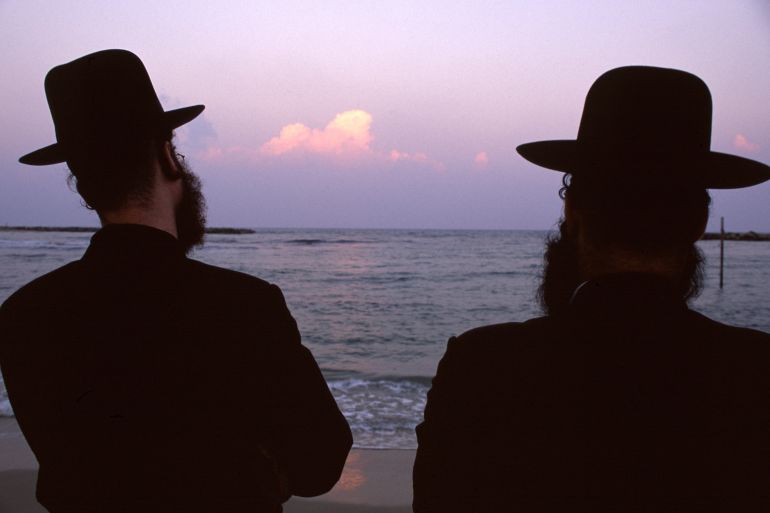 Ultra orthodox Jews at Gordon beach Tel Aviv Israel