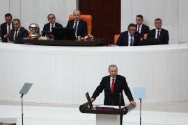 أردوغان خلال كلمته اليوم الأحد في افتتاح الدورة الجديدة للبرلمان (الفرنسية)