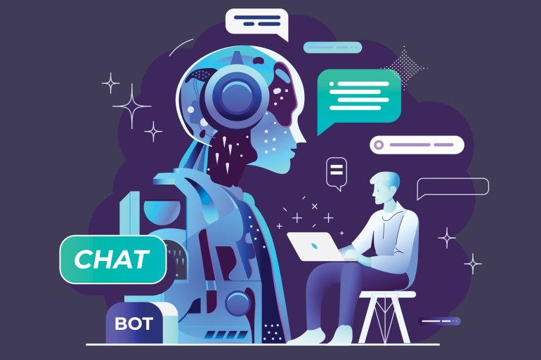 Chatbot, using and chatting artificial intelligence chat bot developed by tech company. Digital chat bot, robot application, conversation assistant concept. Optimizing language models for dialogue.