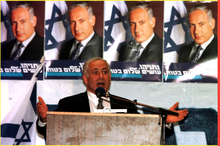 Likud leader Benjamin Netanyahu speaks to supporters at a campaign stop in central Israel May 12. Netanyahu is in a close race for May 29 elections with Prime Minister Shimon Peres who is leading by four to five percentage points. MIDEAST