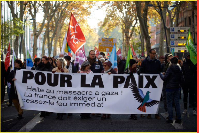 Hundreds of people are demonstrating in Toulouse, France, on December 2, 2023, in support of  Palestinian.