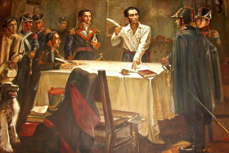 El_Libertador_Simón_Bolívar,_Firmando_el_Decreto_de_GUERRA_A_MUERTE_contra_los_Españoles PUPLIC DOMAI https://www.elnacional.cat/