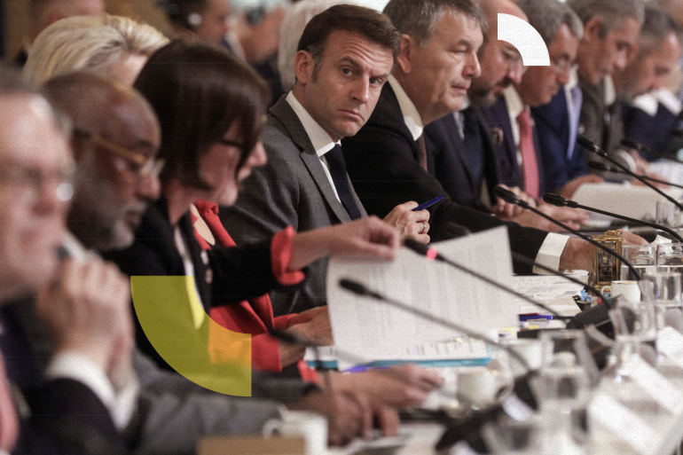 French President Emmanuel Macron during an international humanitary conference for civilians in Gaza, at the Elysee Presidential Palace, in Paris, France on November 9, 2023. Thousands of civilians, both Palestinians and Israelis, have died since October 7, 2023, after Palestinian Hamas militants based in the Gaza Strip entered southern Israel in an unprecedented attack triggering a war declared by Israel on Hamas with retaliatory bombings on Gaza.
