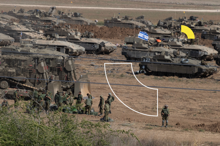 Israeli Defense Forces (IDF) Armored Personnel Carriers and tanks in a staging area in southern Israel near the border with the Gaza Strip on October 18, 2023. Israel continues preparations for a possible ground invasion into the Gaza Strip following the murderous Hamas invasion into Israel on October 7, 2023 in which 1,400 Israelis were killed and over 200 Israelis taken hostage back into the Gaza Strip.