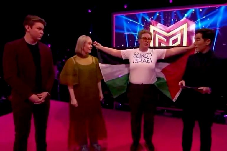The Palestinian protestant walked in green room during the MGP 2024 host break Eurovision Insider
