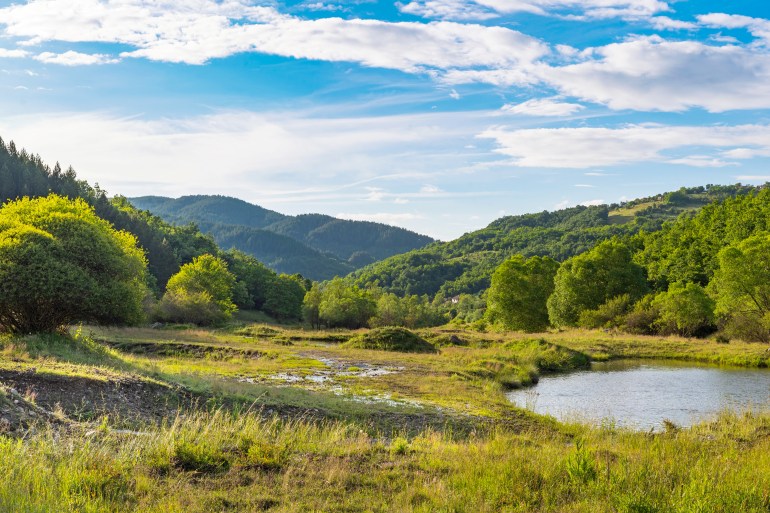 Mountain landscape with small lake in south part of Serbia. Mountains belongs to the Rhodope massif.