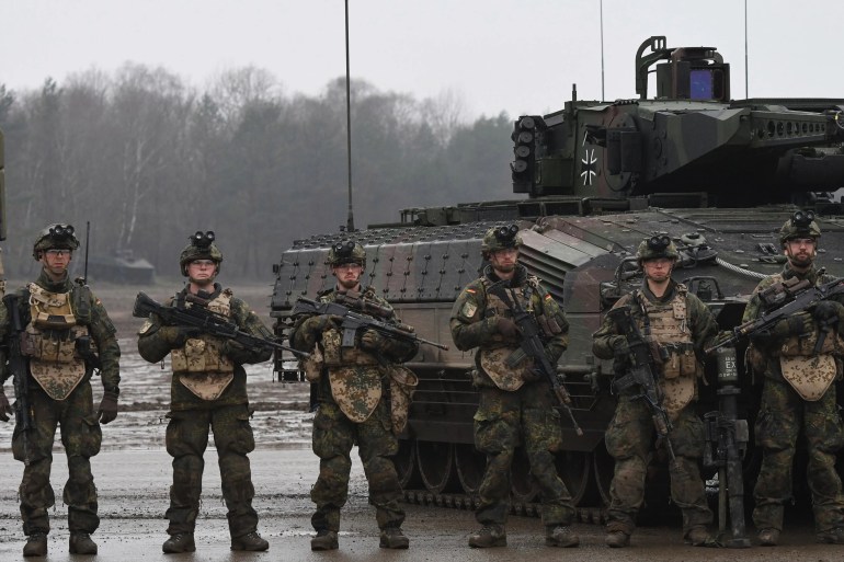 MUNSTER, GERMANY - DECEMBER 06: Crew members of the armored personnel carrier Puma of the German Bundeswehr during a training at the Bundeswehr infantry training facility on December 6, 2018 in Munster, Germany. Germany is increasing its annual defense budget following reports over recent years of a large portion of its military planes, ships, tanks and other weaponry as grounded due to lack of spare parts. (Photo by David Hecker/Getty Images)