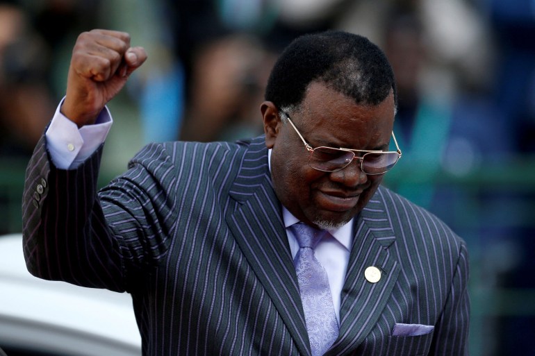 FILE PHOTO: Namibia's President Hage Geingob arrives for the inauguration of Cyril Ramaphosa as South African president, at Loftus Versfeld stadium in Pretoria, South Africa May 25, 2019. REUTERS/Siphiwe Sibeko/File Photo